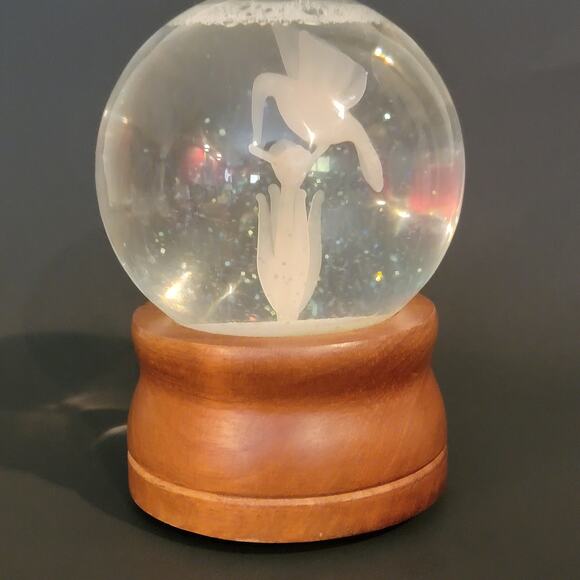 Etched Glass Hummingbird Globe 5.5" Clear Nature Scene on Wood Base - Picture 9 of 10
